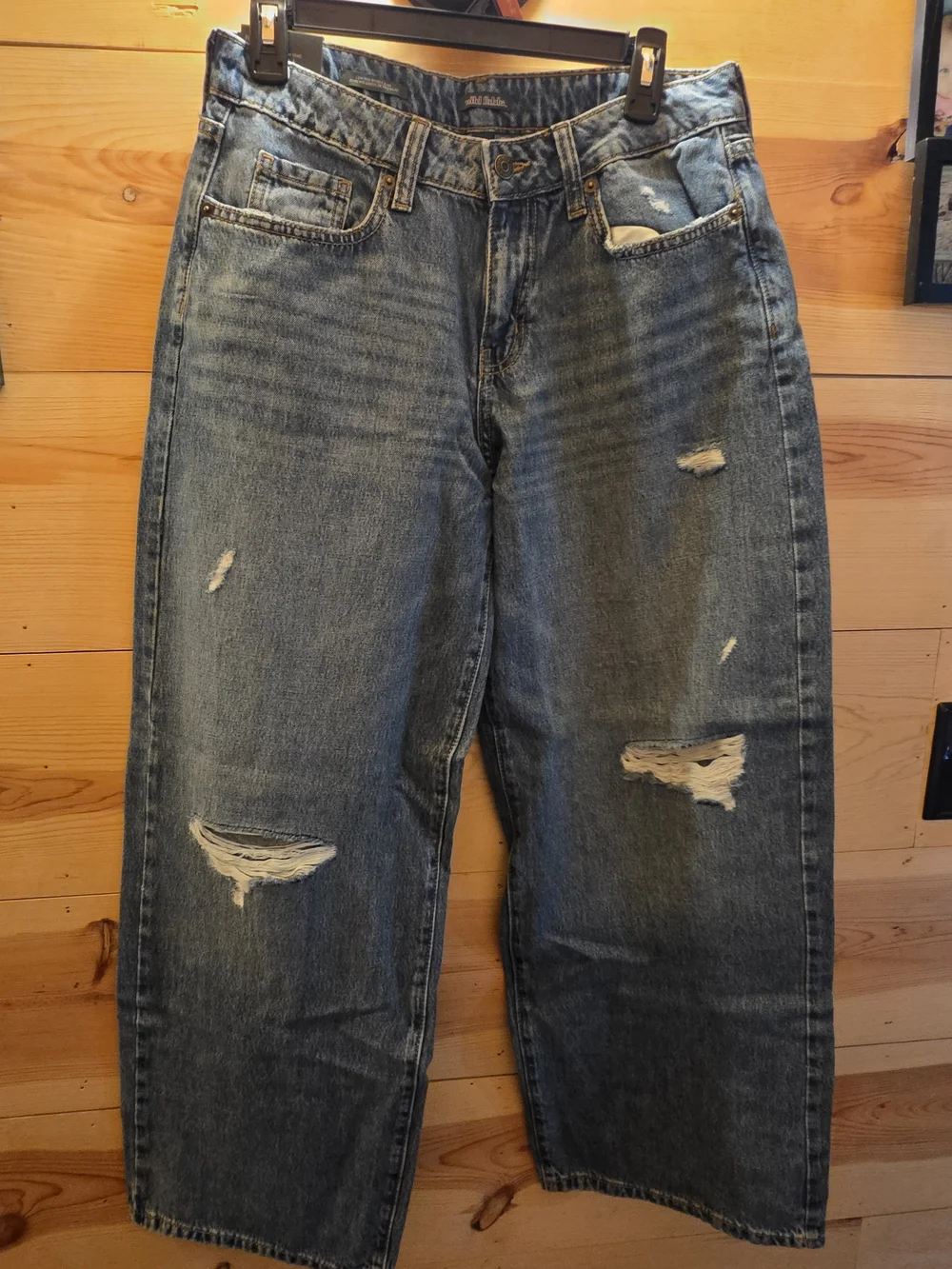 Vintage-Inspired Distressed Womens Jeans - Blue